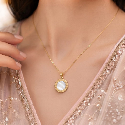 Reversible Roman Numeral Pendant Necklace — Black & White | Gold-Plated Women's Jewelry