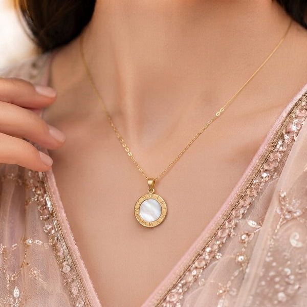 Reversible Roman Numeral Pendant Necklace — Black & White | Gold-Plated Women's Jewelry