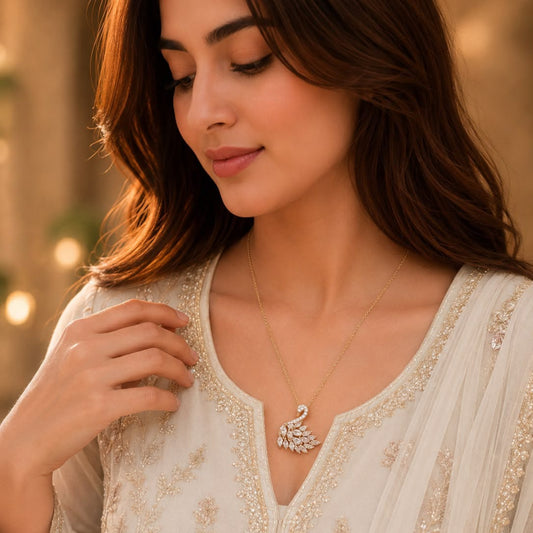 Crystal Swan Gold Pendant Necklace
