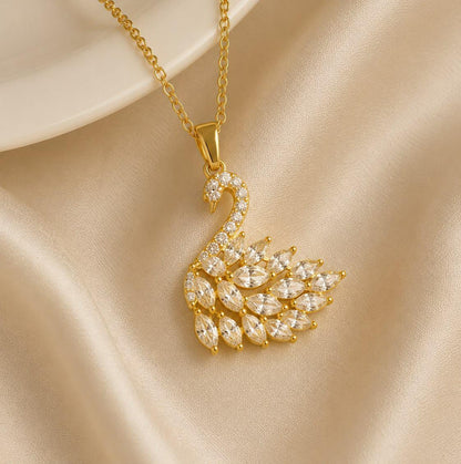 Crystal Swan Gold Pendant Necklace