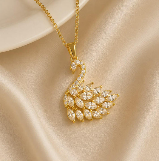 Crystal Swan Gold Pendant Necklace