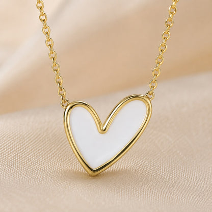 White Enamel Heart Gold Pendant Necklace