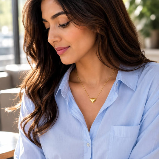 Puffy Gold Heart Pendant Necklace