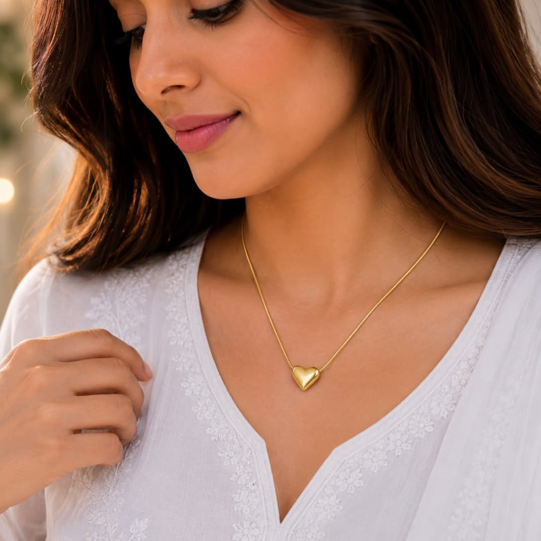 Puffy Gold Heart Pendant Necklace