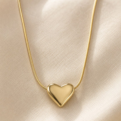 Puffy Gold Heart Pendant Necklace