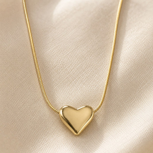 Puffy Gold Heart Pendant Necklace