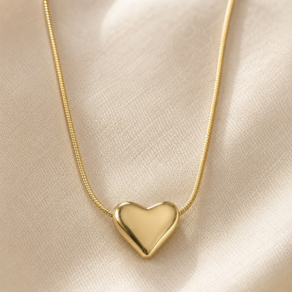 Puffy Gold Heart Pendant Necklace