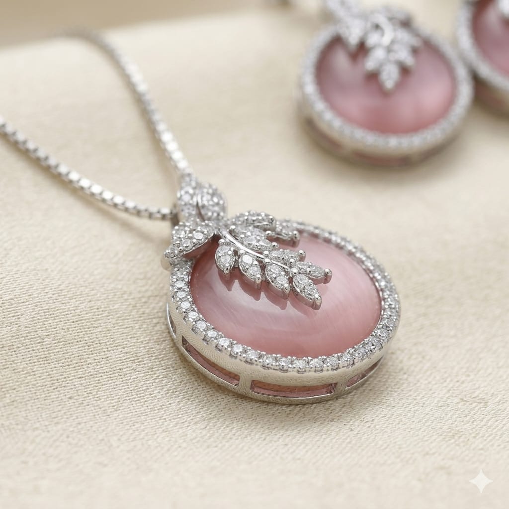 Luxury Pink Stone Pendant Set – Elegant Jewelry for Women | ANIEM Premium Collection