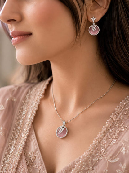 Luxury Pink Stone Pendant Set – Elegant Jewelry for Women | ANIEM Premium Collection