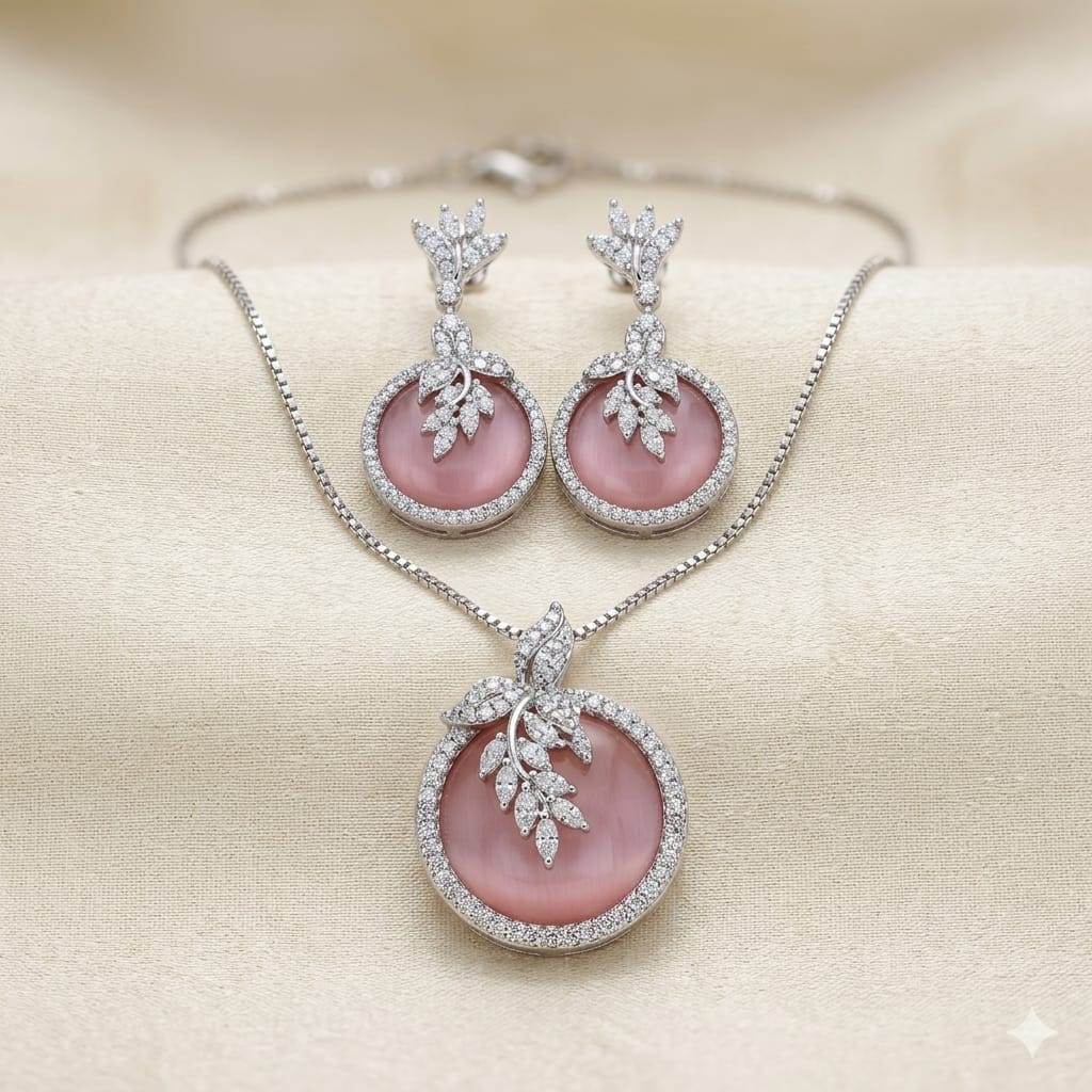 Luxury Pink Stone Pendant Set – Elegant Jewelry for Women | ANIEM Premium Collection