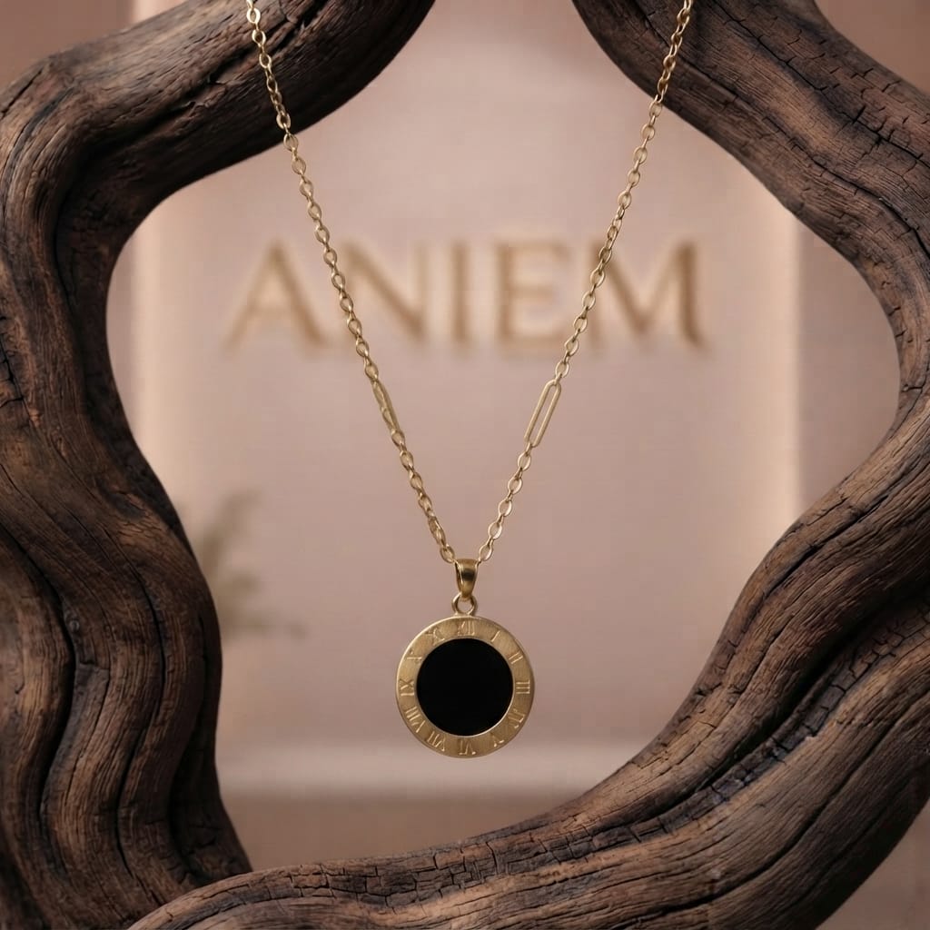 Reversible Roman Numeral Pendant Necklace — Black & White | Gold-Plated Women's Jewelry