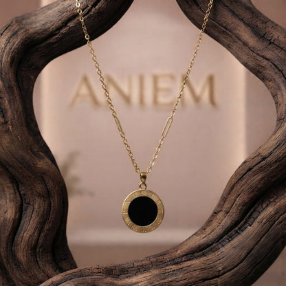 Reversible Roman Numeral Pendant Necklace — Black & White | Gold-Plated Women's Jewelry
