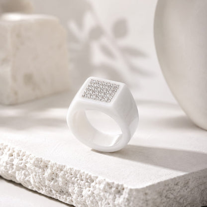 White Stone Made Signet Ring