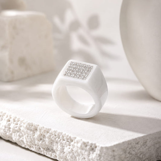 White Stone Made Signet Ring