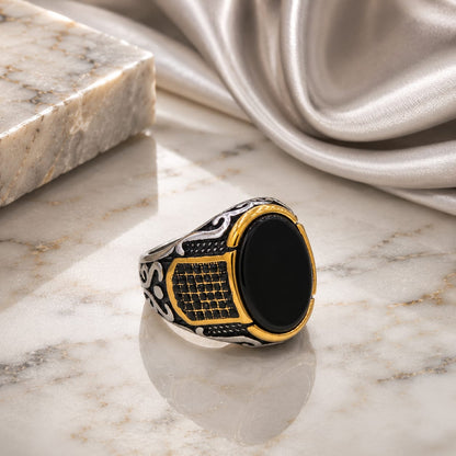 Italian Black Onyx Ring for Men | Gold & Silver Statement Ring