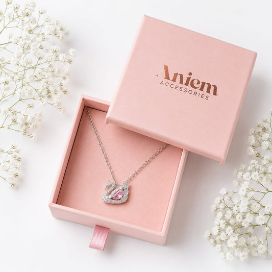 Elegant Silver Swan Pendant Necklace with Pink Crystal | Premium Women's Necklace | Aniem Accessories