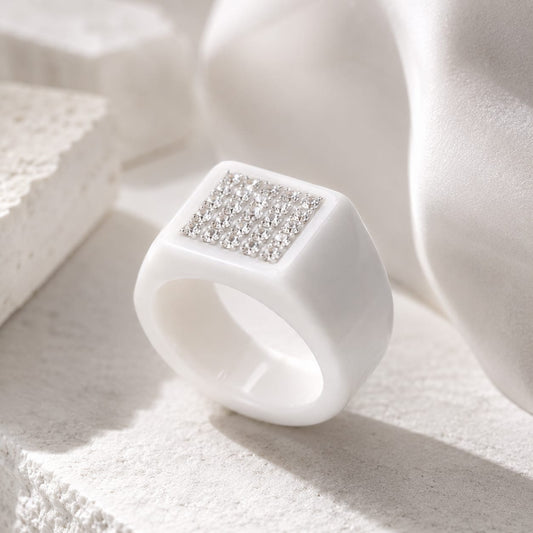 White Stone Made Signet Ring